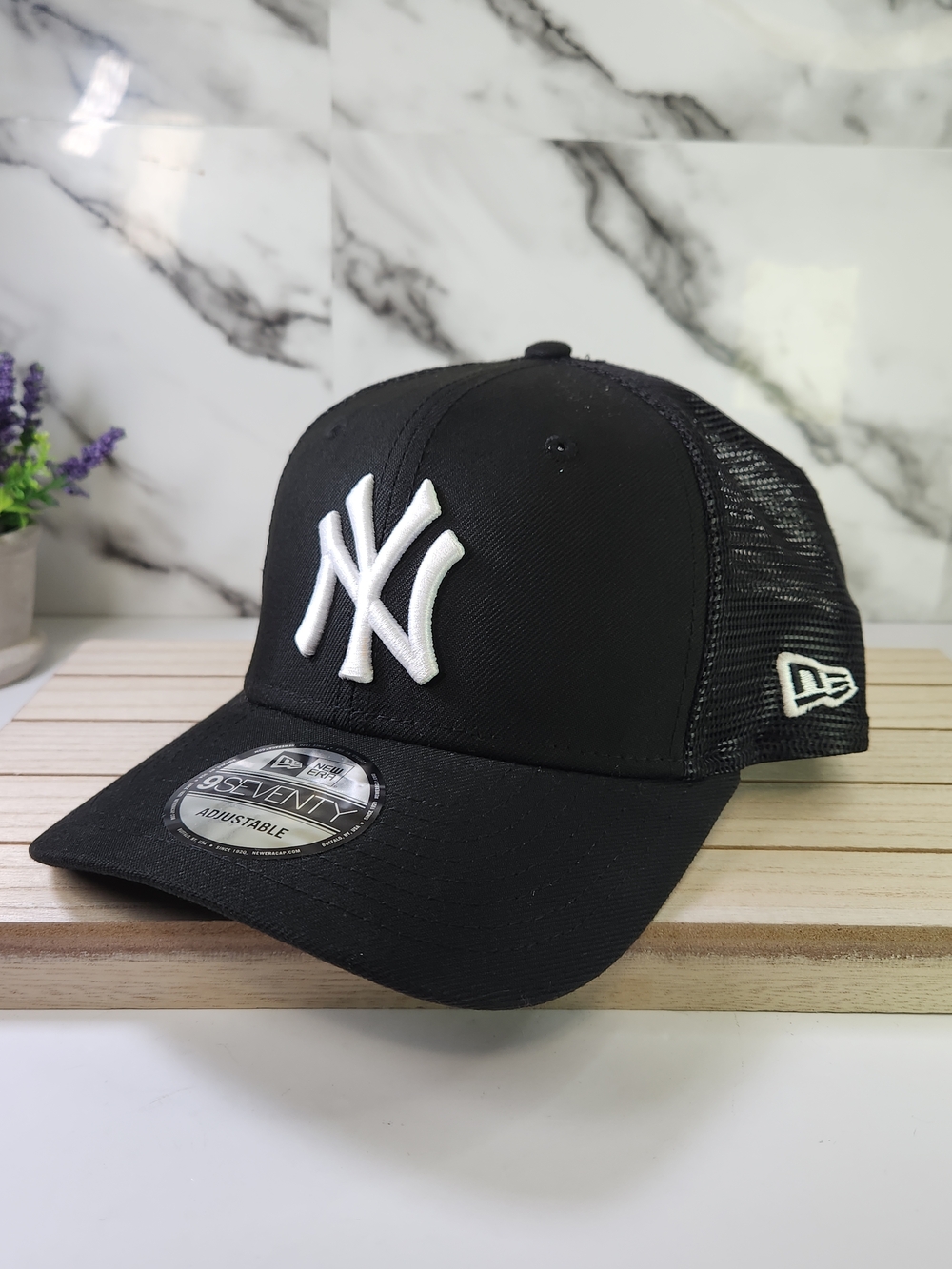 NY New York Yankees New Era Black Trucker Hat with White Logo